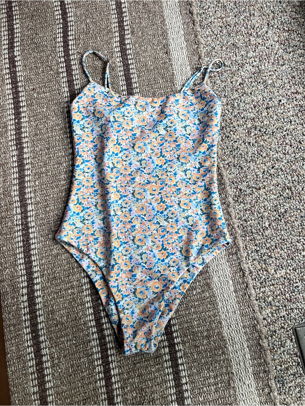 JUILLET Floral One-Piece Swimsuit in Blue and Peach - Brand Unspecified